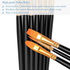 10-Piece Artist Paint Brush Set with Nylon Bristles for Acrylic & Watercolor