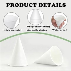 1000 Pcs 4 oz Paper Cone Cups White Classic Disposable Thicken Cone Cups, for