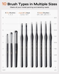 JusArt 10-Piece Detail Paint Brush Set, Miniature Brushes for Black