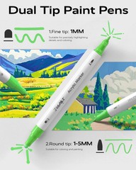 24 Colors Dual Tip Acrylic Paint Markers for Rock Wood Glass Fabric DIY Crafts
