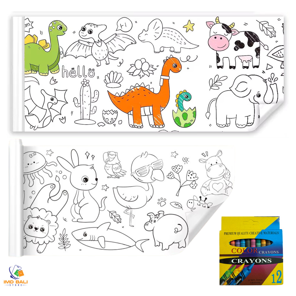 Children’s Drawing Roll 118 x11.8 Inch Sticky Animal Coloring Paper for Toddler