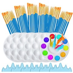 72 Pcs Paint Brush and Palette Set, 60 Pieces Paint Brushes and 6 Palette, Pa…