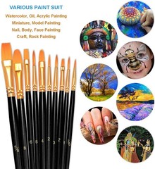 10-Piece Artist Paint Brush Set with Nylon Bristles for Acrylic & Watercolor