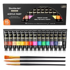 Acrylic Paint Set, 15 x 12ml Tubes Artist Quality Non Toxic Rich Pigments Colors