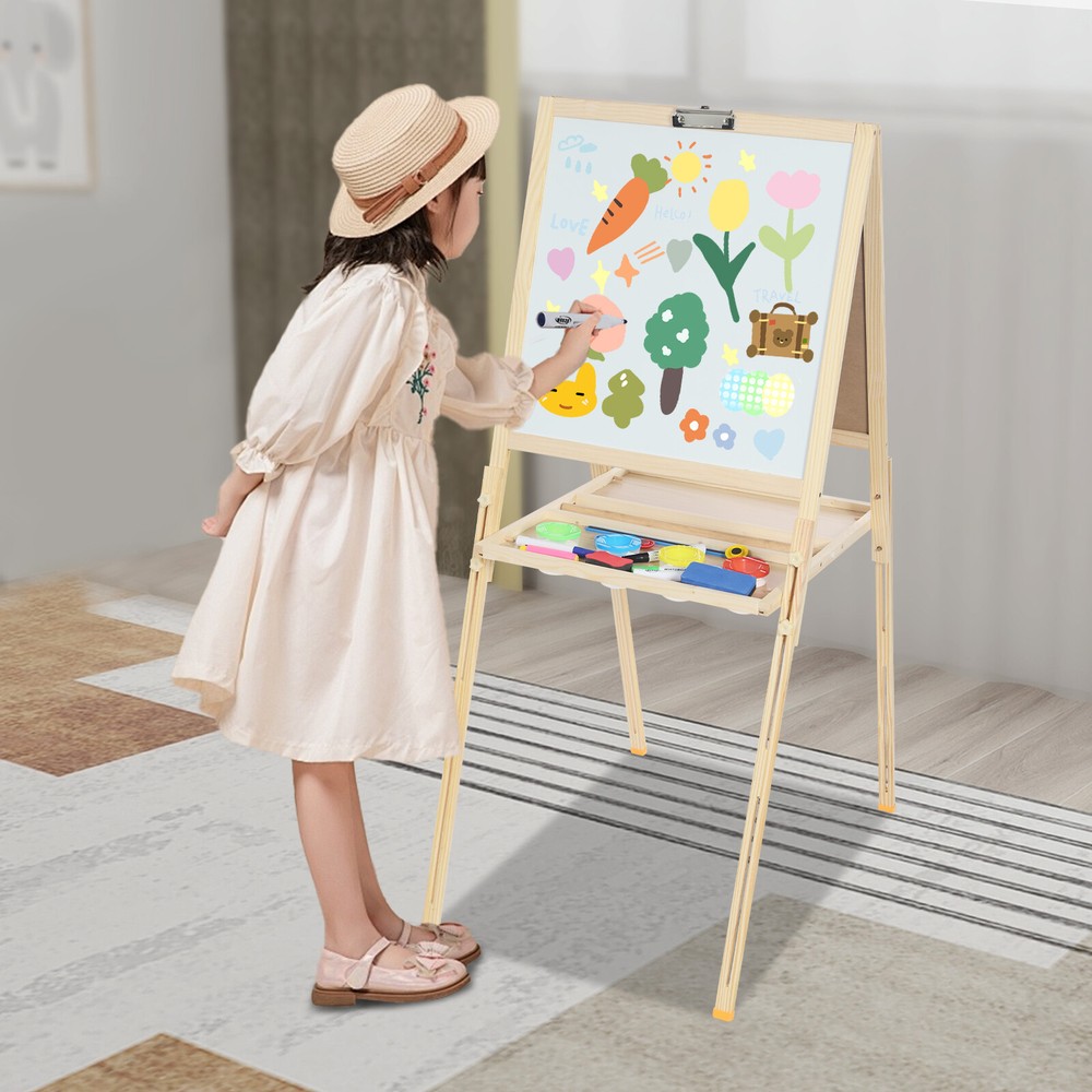 Wood Color Floor Standing Art Easel Easel for Kids Adjustable Standing Art Easel