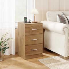 Nightstand with Charging Station End Table with 3 Storage Drawers Bedside Tab…
