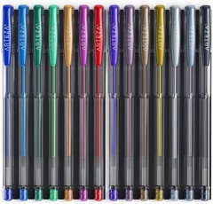 Metallic Gel Pens 14 Colors Colored Markers Triangular Grip Adult Coloring