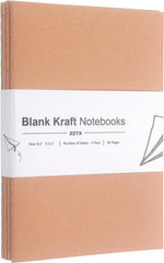 Set of 4 A5 Blank Kraft Notebooks for Sketching, Writing, and Journaling