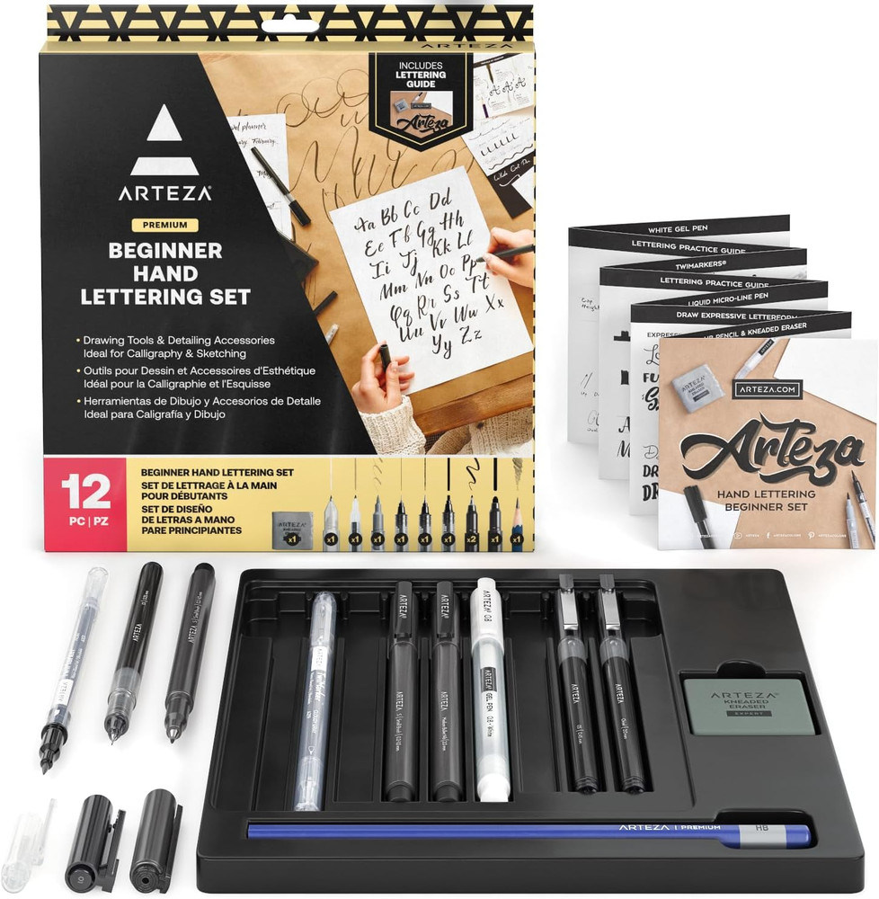 Hand Lettering Pens Set of 12 – Calligraphy and Brush Pens with Guidebook, Penci
