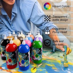 33.8oz Acrylic Paints 14 Colors with Pump – Perfect for Artists & Beginners