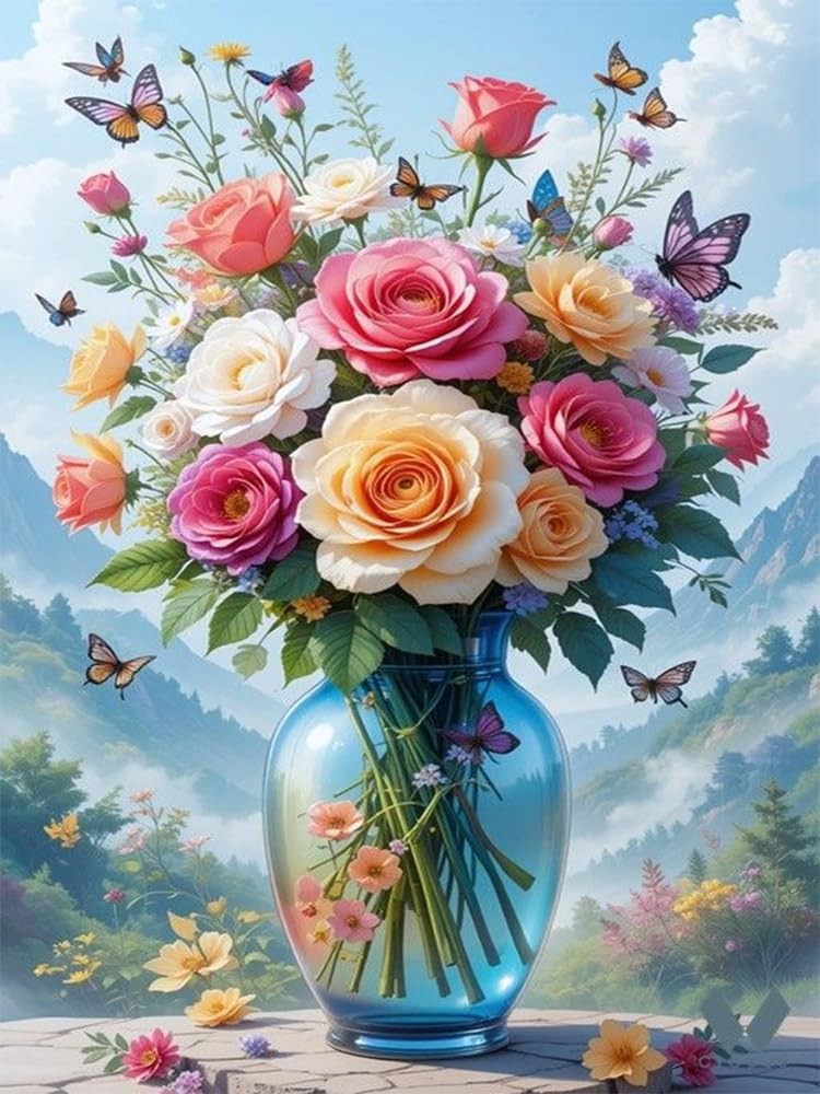 Rose Diamond Art Kits for Adults,Butterfly Round Full Drill 5D Diamond Painting