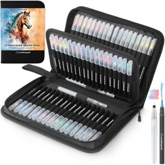 Watercolor Brush Pens – 72 Vibrant Soft Tip Coloring Markers with 4 Blending …