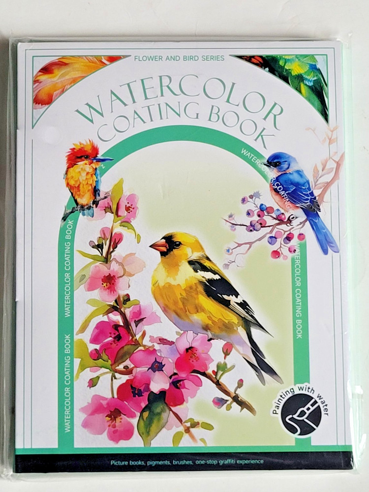 Watercolor Coating Book Creative Stress Relief Kit, 3-Fold Flower/bird series