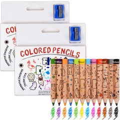 24 Short Jumbo Colored Pencils Kids Ages 3-12 Hexagonal Thick Core 2 Sets 12