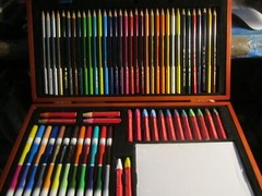 NEW FABER-CASTELL COLORED PENCIL SET WITH MARKERS & OIL PASTELS IN THE WOOD BOX