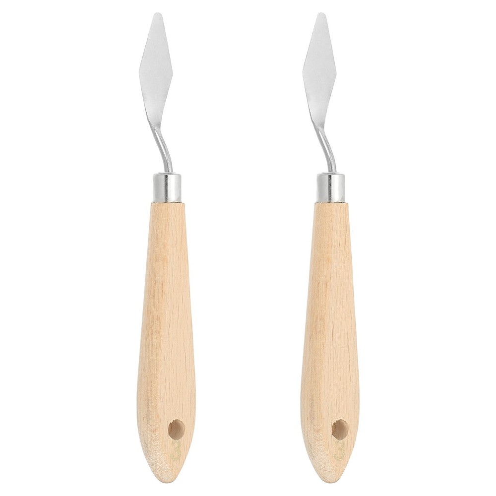 2 Pcs No.3 14mm Stainless Steel Palette Knife with Wood Handle, Brown
