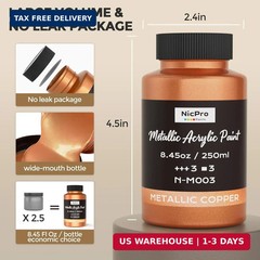 Nicpro Metallic Copper Acrylic Paint, 8.45oz/250ml Large Copper Leaf Paint, Non