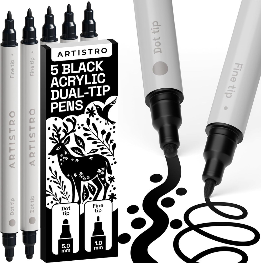 5 Black Acrylic Paint Markers for Rock Fabric Wood Glass Craft Decoratio…