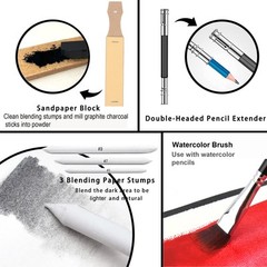 Juego De 76 Kits De Dibujo Y Bocetos: Suministros De Arte Profesional Con Cu…