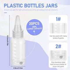 20 PCS Airbrush Paint Bottles Jars 1oz/30ml Plastic Containers Ball Resealable