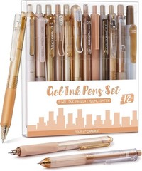 Elegant Black & Brown Gel Pens for Note-Taking – Set of 12 with Highlighter