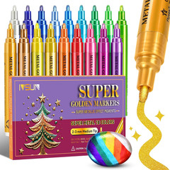 IVSUN Super Golden Metallic Markers, 18 Colors Glitter Acrylic Paint Pens for Bl