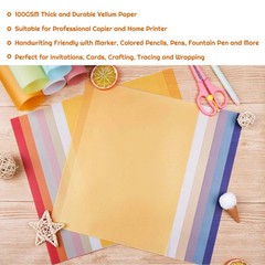 Colored Vellum Paper, 50 Sheets, 10 Colors, 8.5 x 11, Transparent, Printable,