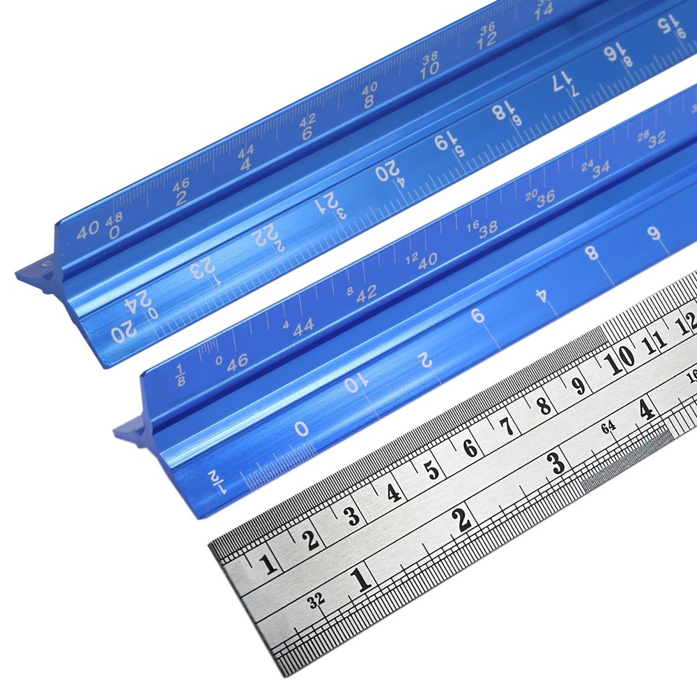 Biaungdo 3 Pack Architectural and Engineer Scale Ruler Set, 12 Inch Blue