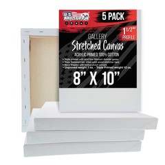8″ x 10″ Gallery Depth 1-1/2″ Profile Stretched Canvas 5-Pack – Gesso Primed