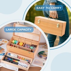 Large Art Supply Storage Box, Solid Beechwood Tool Box, Artist Storage Organizer