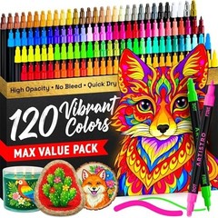120 Dual-Tip Acrylic Paint Markers Fine Dot Tips Fabric Rock Glass Wood Art