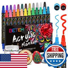 Betem 24 Colors Dual Tip Acrylic Paint Pens Markers, Premium Acrylic Paint Marke