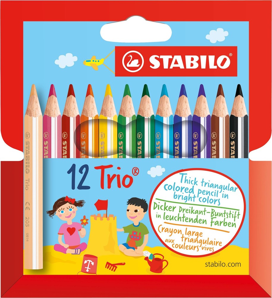 12 Pack Triangular Coloring Pencils, Thick, Short, Assorted Colors, Kids, Art