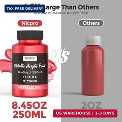 Nicpro Metallic Red Acrylic Paint, 8.45oz/250ml Large Metallic Paint, Non Toxic,