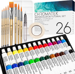 Watercolor Paint Set – 62 Piece Kit – Video Tutorial Course – for Adults, Beginn