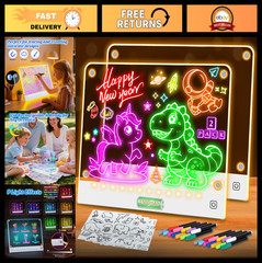 2 Pack LED Drawing Board for Kids – Rechargeable Light Up Tracing & Erase Toy