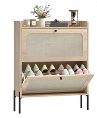 Shoe Cabinet with 2 Flip Drawers, Boho Narrow Shoe Storage Cabinet, Oak