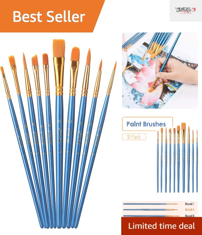 10-Piece Acrylic Paint Brushes Set – Nylon Hair for Versatile Painting