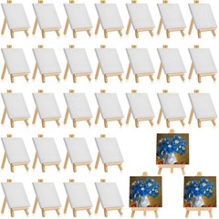 32 Pack Mini Canvas with Easel Sets for Painting Small Art Stretched Canvas