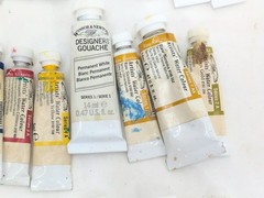 Used Lot of 32 Watercolor Paint WINSOR NEWTON Grumbacher Cotman Brushes Used