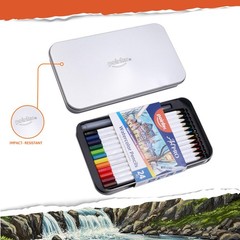 24 PCS Art Pro Watercolor Pencils Refillable Water Brush Metal Case Drawing