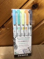 Zebra Pen Mildliner, Double Ended Highlighter & Marker, Assorted Ink 5pc New