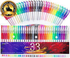 Glitter Gel Pens, 33 Colors Neon Glitter Pens Set Gel Art Markers with 40% More