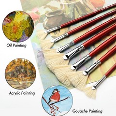 Fan Brush for Painting, 7 Pieces Set with Hog Large, Fan-hog Hair