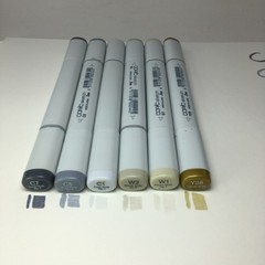 6 Copic Sketch Markers (C) 7, 5, 1 and (W) 3, 1 and Y28 Gold = Grays