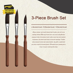 Professional 3Pc Dagger Travel Brush Set for Watercolor Pinstriping – Synthetic