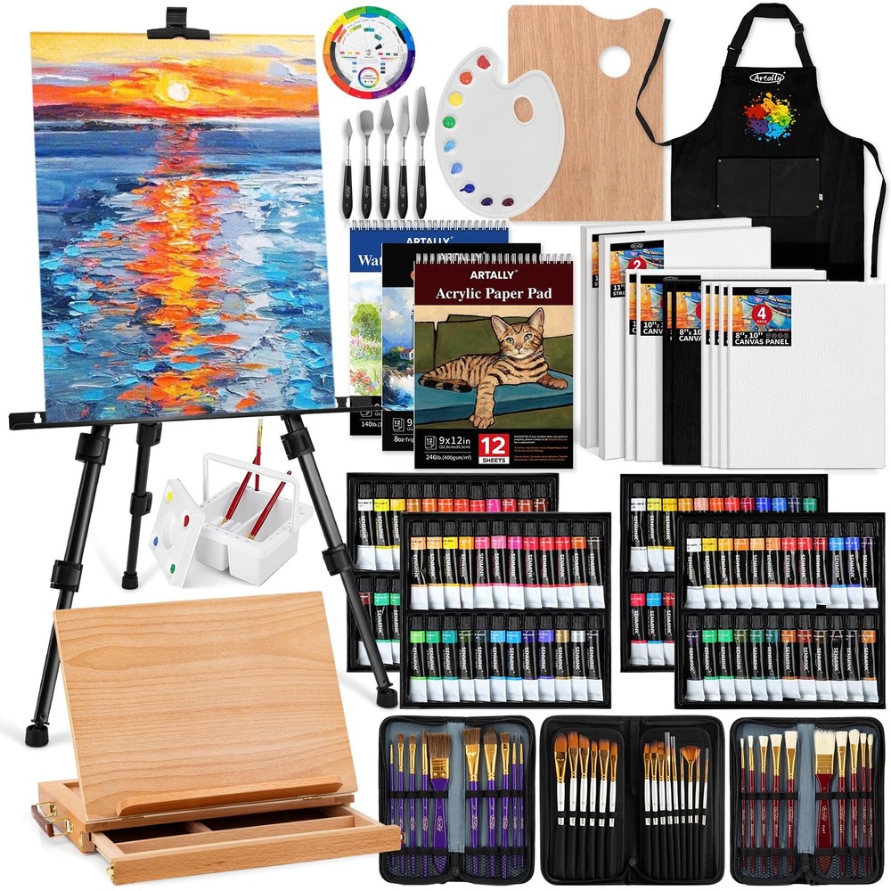 187Pcs Professional All-in-One Art Painting Kit with Aluminum & Beech Wood Easel