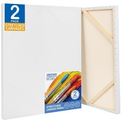 Stretched Canvas 24×36, 2 Pack, Primed Cotton for Acrylics & Oils, 5/8″ Profile