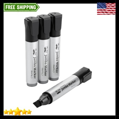 Jumbo Permanent Markers, 4 Pack, Chisel Tip, Black – Thick, Wide Tip, Large Size
