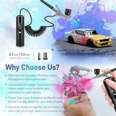 High-Pressure Airbrush Kit with Compressor, 2 Airbrushes, 6400mAh, 50PSI, 0.2/0.